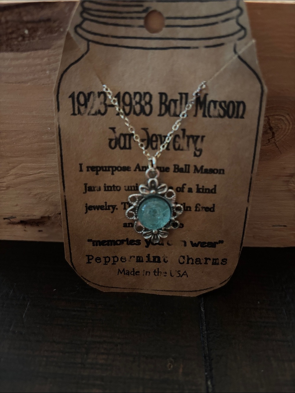Vintage Ball Glass Teal Glass Floral Pendant Necklace